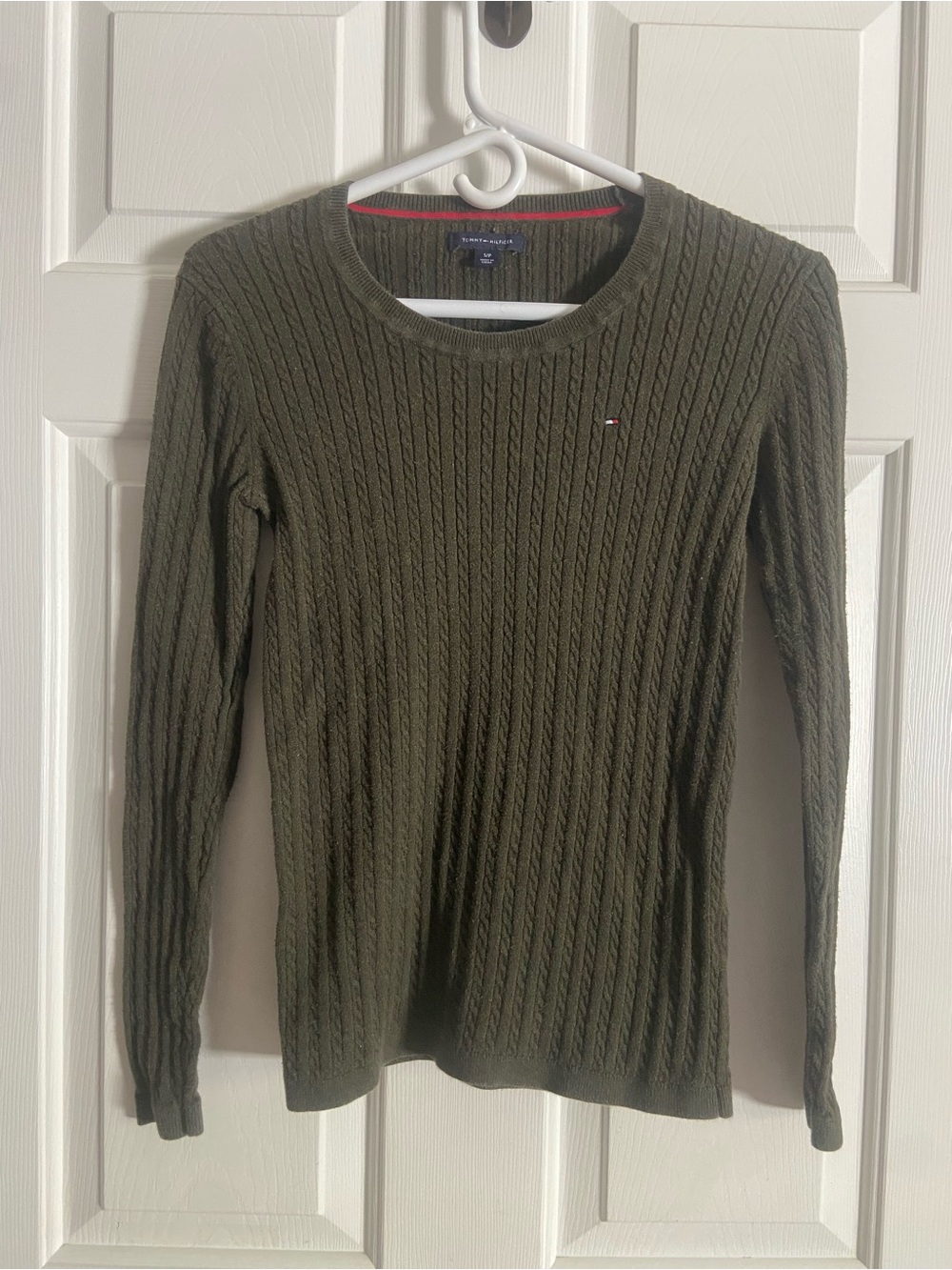 Tommy Hilfiger Olive Cable-Knit Crew Neck Sweater